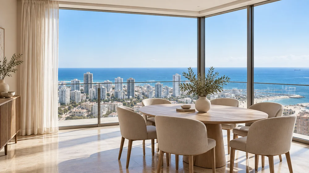 Apartment dining area overlooking the coastline